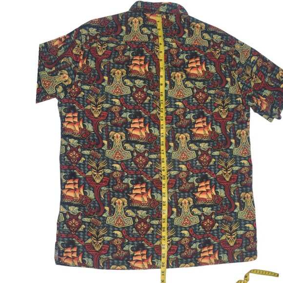 Yiume Viking Hawaiian Shirt Pirate Night Button-Down Short Sleeve Cotton Aloha L - Picture 6 of 8